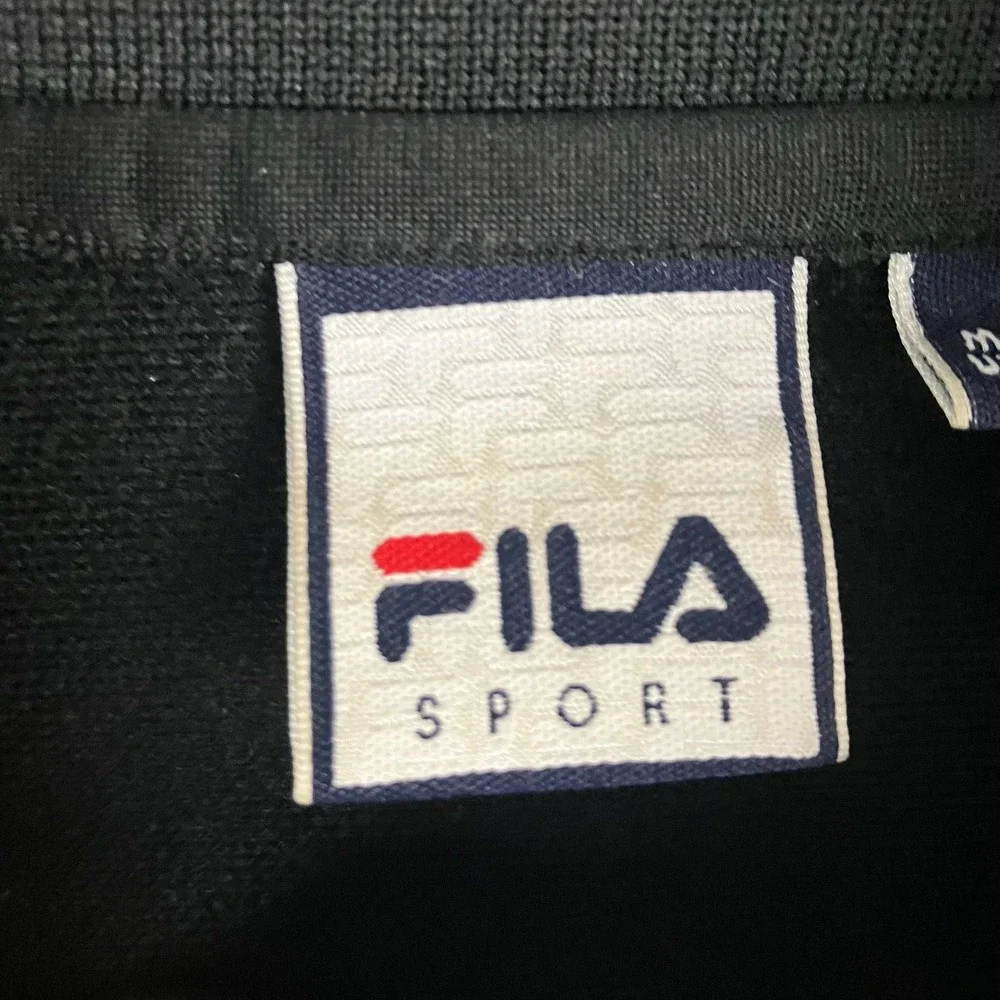 FILA Sport Track Jacket Black White Stripe Full Zip‎ Retro Athletic Mens Large